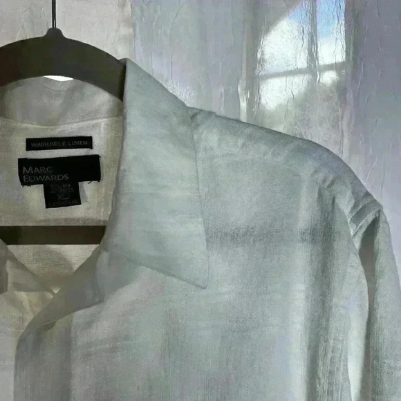 Marc Edwards XL 100% Silk white/cream slight windowpane pattern short sleeve but - Picture 9 of 12